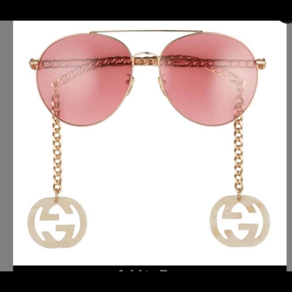 gucci gg logo dangling glasses chain frames pink lense, replaced gucci glasses